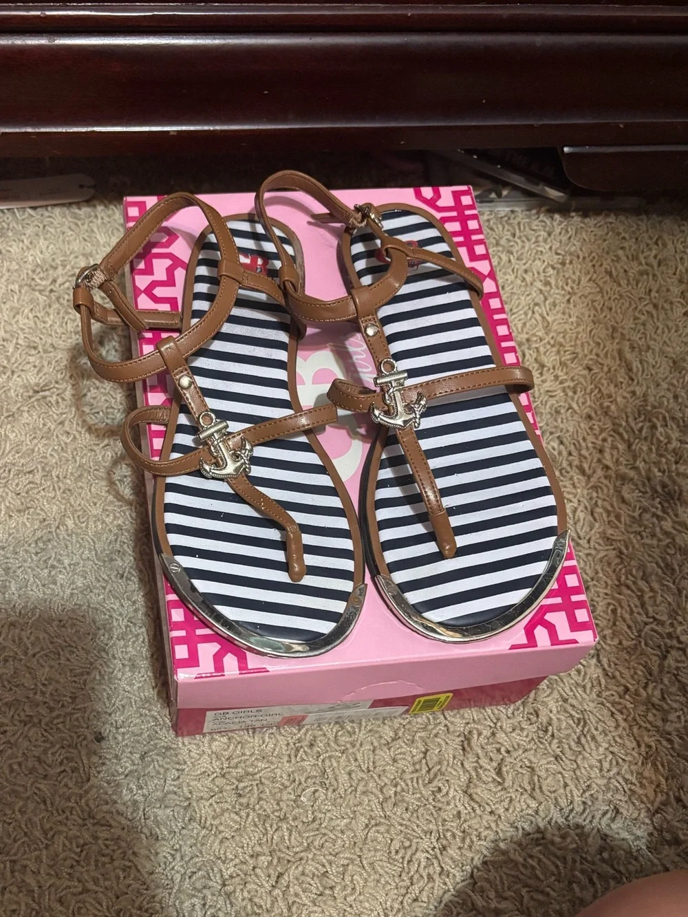 Gianni Bini Striped Navy & White Sandals with Tan Straps